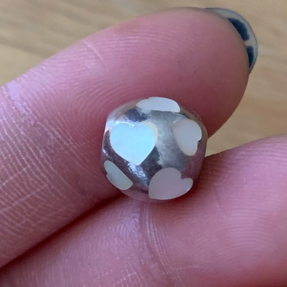 Retired Pandora Love You Pearl Enamel Inlay Heart Round Bead Charm EUC - Picture 4 of 8